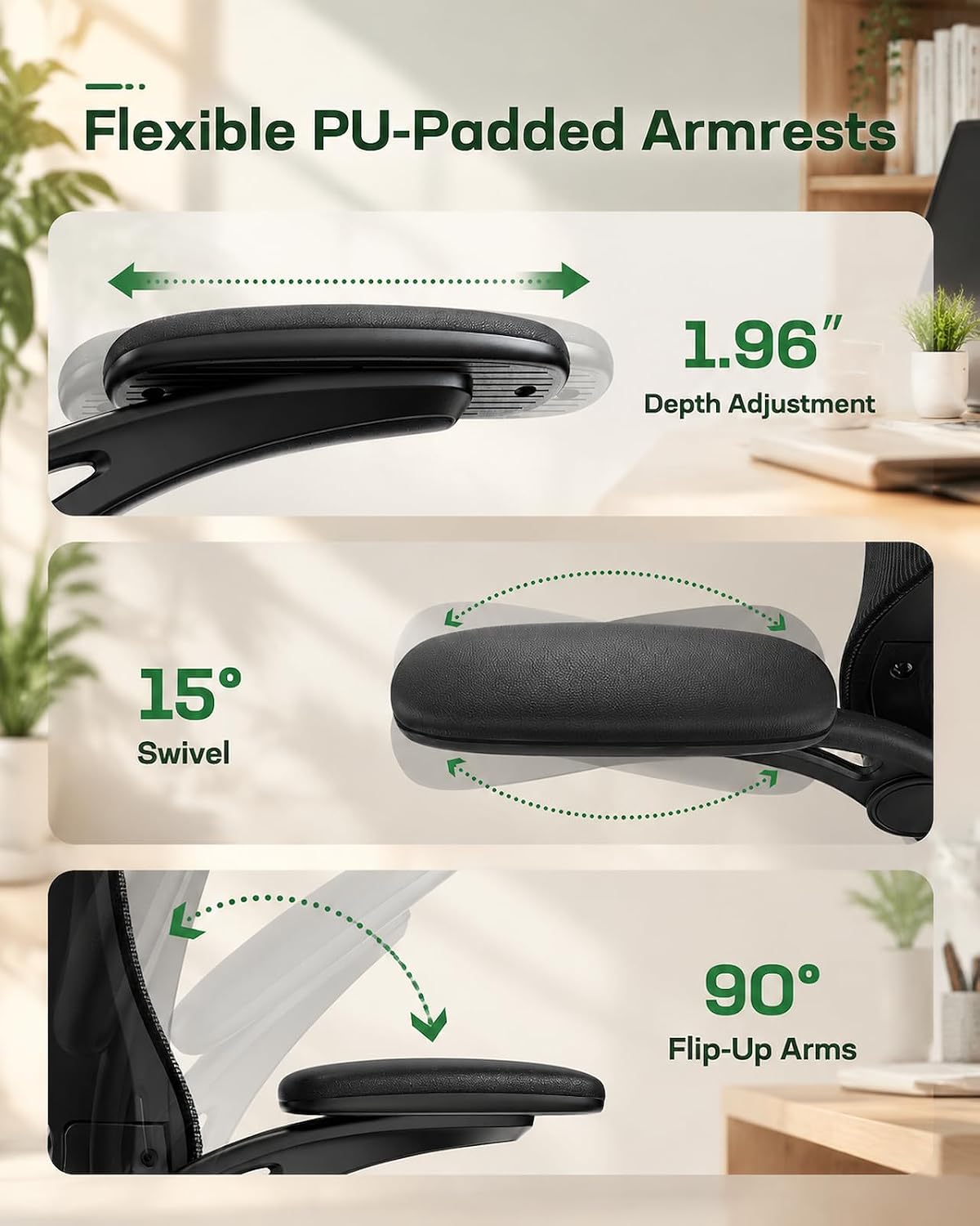 Marsail Ergonomic Office Chair, Desk Chair with Flip-up 3D Armrests - Image 5