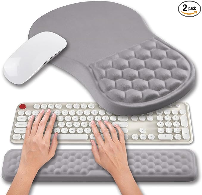 Hokafenle 2 In 1 Ergonomic Mouse Pad Wrist Support & Wrist Rest For Computer Keyboard Set, with Relieve Carpal Tunnel Pain Massage Bulge and Full Memory Gel Design (2In1 Set,Neutral Gray Light Purple) by Hokafenle