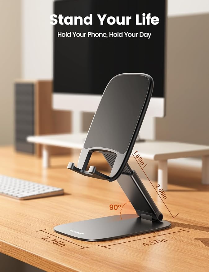 Lamicall Ultra-Thin Foldable Cell Phone Stand for Desk | 0.59" Slim Fold, Height & Angle Adjustable, Sturdy Metal Base, Thick Case Friendly for iPhone 17/16/15/14 Pro Max, Galaxy S26 - Image 4