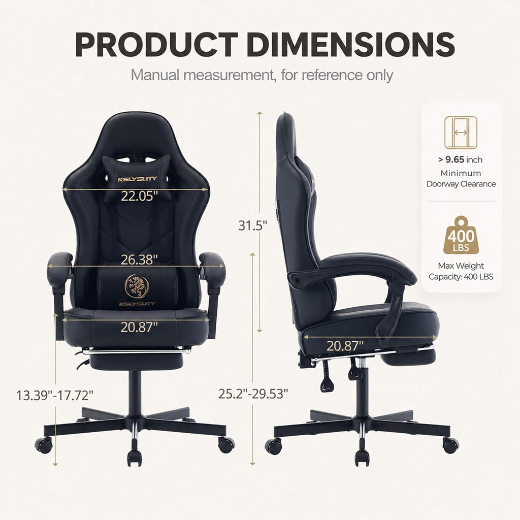 Office Desk Computer Gaming Chair for Adults, Ergonomic High Back Gamer Chair with Massage and Pocket Spring Cushion, Swivel Comfy Video Game Chairs with Footrest and Lumbar Support (Black) - Image 2