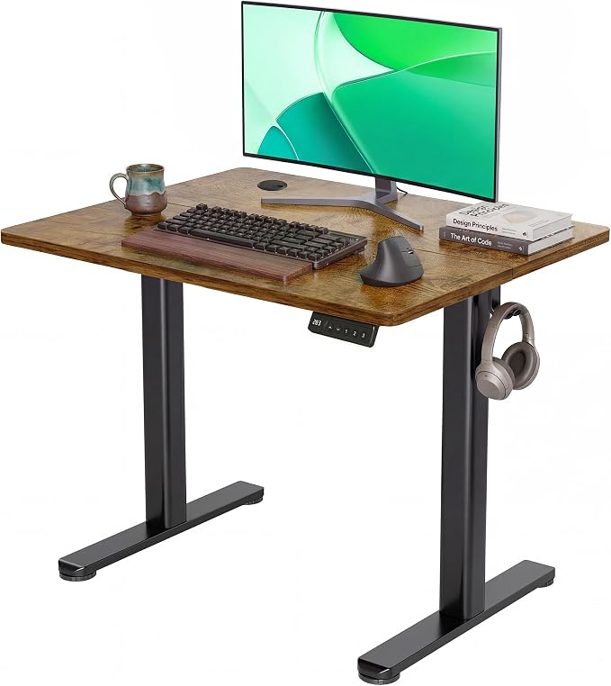 Claiks Electric Height Adjustable Standing Desk, 32x19 Inch, Rustic Brown | Smooth Height Adjustment, 3 Memory Presets, Cable management hub & hook, Stable Steel Frame, 156 lbs Capacity, Easy Assembly by CLAIKS