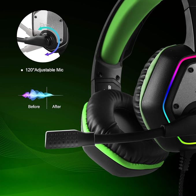 EKSA E1000 Gaming Headset, Computer Headphones with Noise Canceling Mic & RGB Light, Compatible with PC, PS4, PS5, Laptop - Image 5