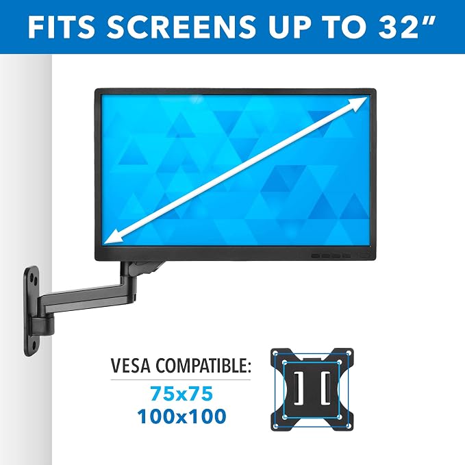 Mount-It Computer Monitor Wall Mount, Gas Spring Arm, Full Motion | for 17-32 Inch Screens, 11 in Height Range, Cable Management, Tilt Swivel, VESA 75x75 100x100, 17.6 Lbs, Alloy Steel, Black - Image 8