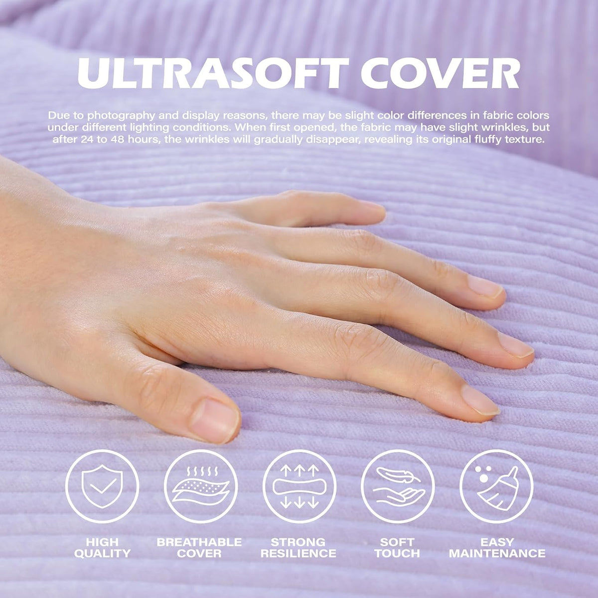 Giant Bean Bag Chair for Adults, Teens and Kids, Cozy Fluffy Corduroy Beanbag Chair with Filler, Large Floor Lounge Sofa for Living Room, Bedroom, Dorm, Gaming and Reading(L-Lightpurple) - Image 5