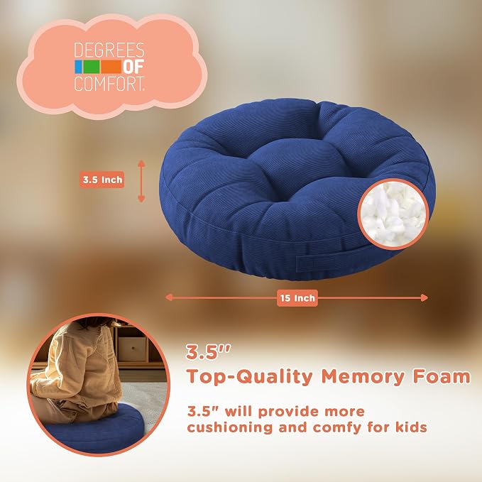 Floor Cushions For Kids 6Pack, Round Flexible Classroom Seating, 15 inch | Waterproof Floor Pillows With Handles, Safe Smolder Resistance Sitting Pillow For Elementary, Daycare & Reading, Multicolor - Image 3