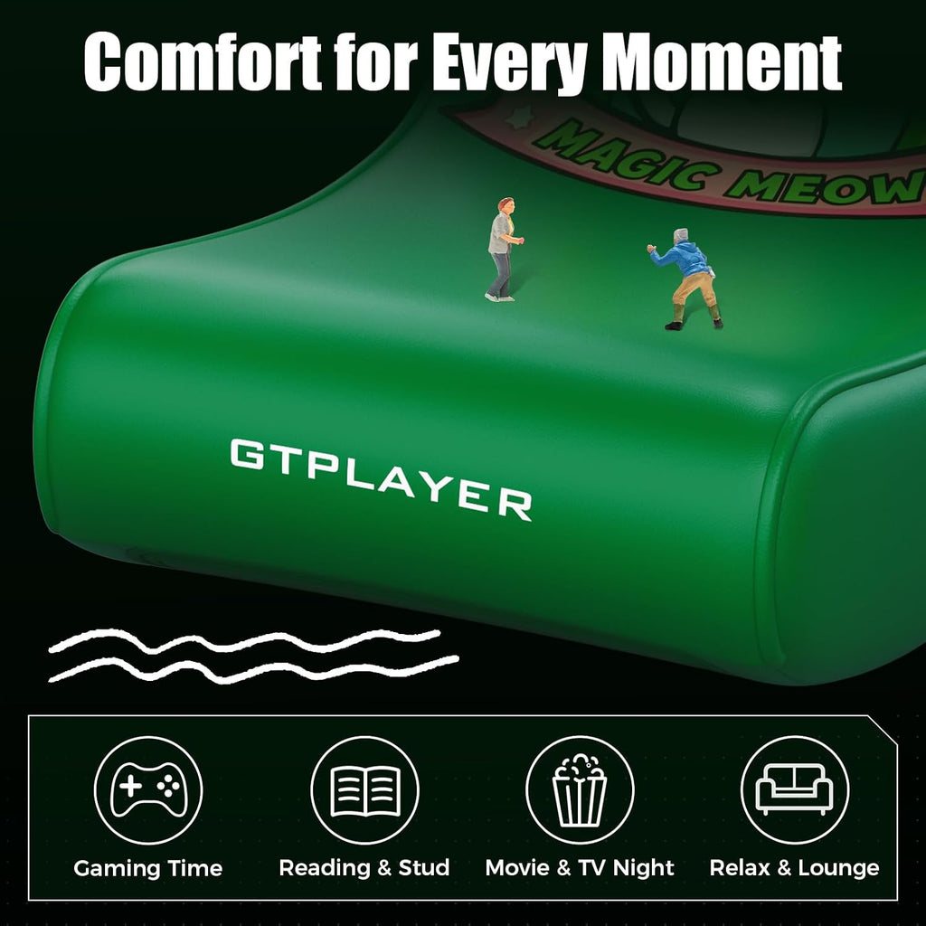 GTPLAYER Gaming Floor Rocking Chair – Rocker Floor Game Chair with Angle Limiter, Stylish Patterned Design, Comfortable Video Game Seat, Green Kitty Pattern - Image 7