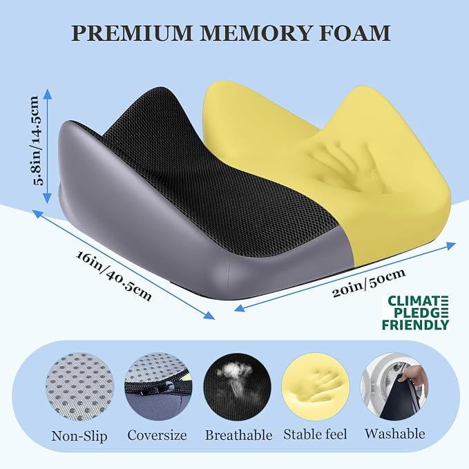 Coccyx Seat Cushion, U-Shaped Memory Foam Office Chair | High-Density Memory Foam Helps Reduce Tailbone Pressure; Washable Mesh Cover, Anti-Slip Base for Office Chair, Car & Travel - Image 2