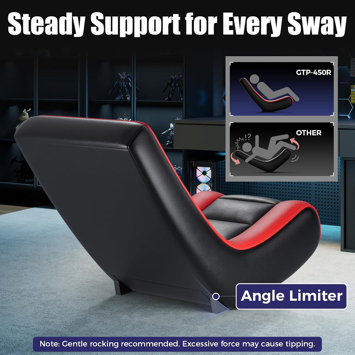 GTPLAYER Floor Rocker Gaming Chair – Adjustable Angle Limiter, Ultra Lightweight Ergonomic Floor Rocking Game Seat for Gaming and Lounging, Ruby Red - Image 5