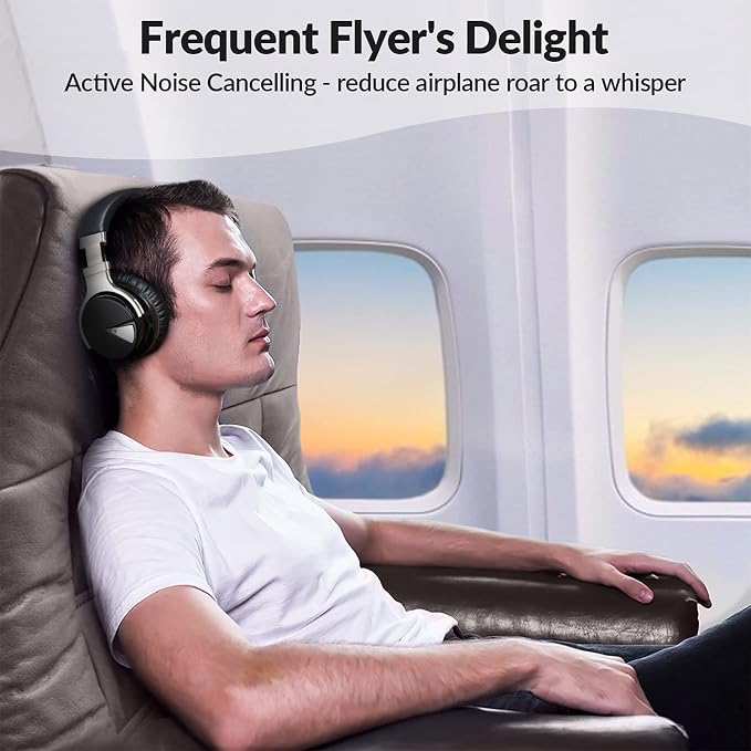 Silensys E7 Active Noise Cancelling Headphones Wireless Bluetooth Headphone with Microphone Deep Bass Over Ear, Comfortable Protein Earpads, 30 Hours Playtime for Travel/Work, Black - Image 3