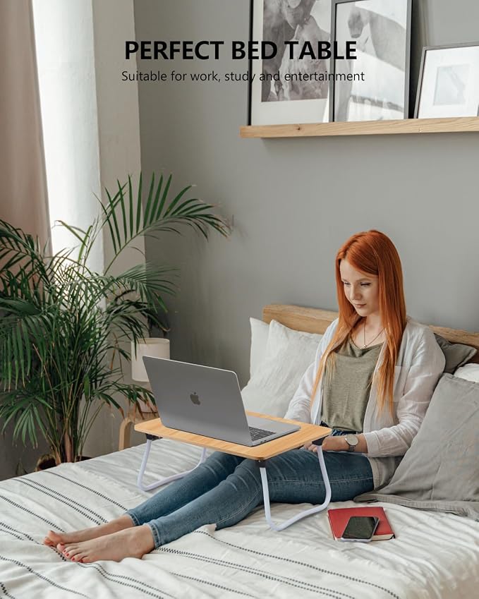 ZEAPTAC Laptop Bed Desk, Foldable Lap Desk, Portable Lap Table, Bed Table, Laptop Stand, Lightweight & Mini Table for Breakfast/Picnic/Drawing/Couch/Floor - Wood - Image 2
