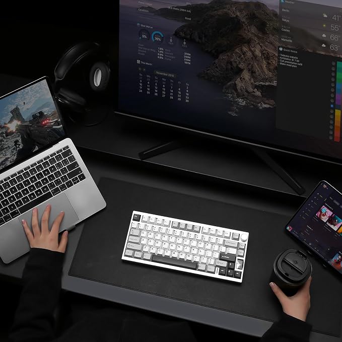 YUNZII AL80 75% Wireless Aluminum Mechanical Keyboard(Silver,Gateron Zero) | QMK/VIA, Smart LCD Display and Knob, Hot Swap, Gasket Structure, BT/2.4G/USB-C, RGB Keyboard for Gaming/Win/Mac - Image 8