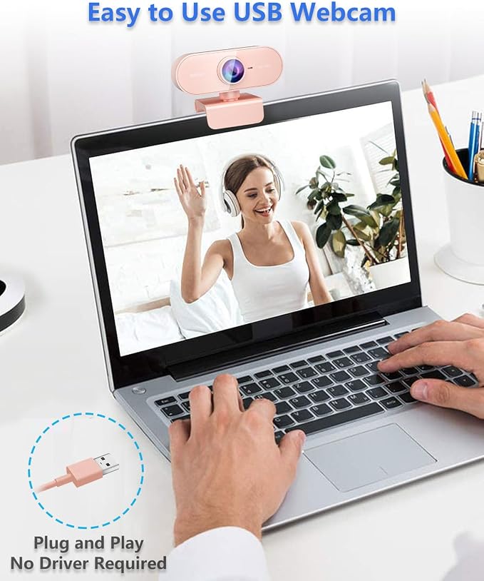 Webcam for PC&1080P HD Web Cam,Webcam with Microphone,Stand for PC/MAC/Laptop/Desktop,Wide Angle Web Cameras for YouTube,Skype,Zoom,Xbox One,Video Calling,Studying Pink - Image 6