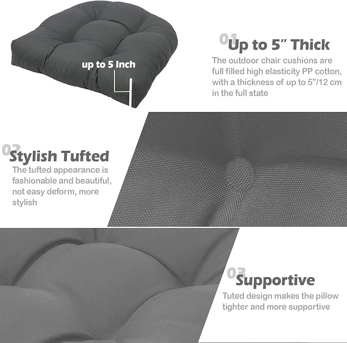 MTMR Outdoor Chair Cushions Set of 2, Patio Furniture Seat Pads, Waterproof | 2Pcs , waterproof cover, PP cotton, u-shaped, no-fading, thick patio seat pads for outdoor wicker furniture in yard, 19x19x4 - Image 6