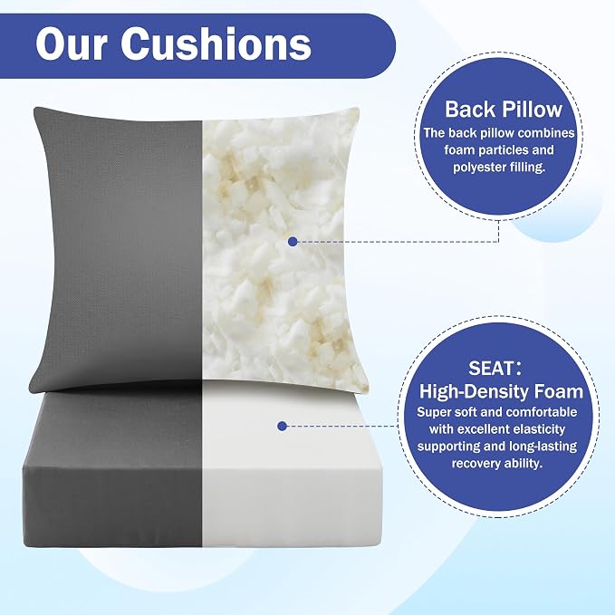 IASEAHK Outdoor Seat Cushion Set, Waterproof & Fade Resistant Patio Chair Cushions, Outdoors Cushion for Patio Furniture, 24 x 24 x 5.75 Inch, Outdoor Couch Cushions with Handle and Ties, Dark Grey - Image 4