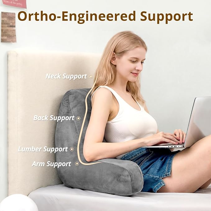 Sasttie Reading Pillow for Bed, Back Pillow for Sitting Up, Dark Grey | 18" Backrest Support Cushion for Couch, Sofa, and Floor, Dorm Essentials, OEKO-TEX, Adjustable Down Alternative Fill - Image 2
