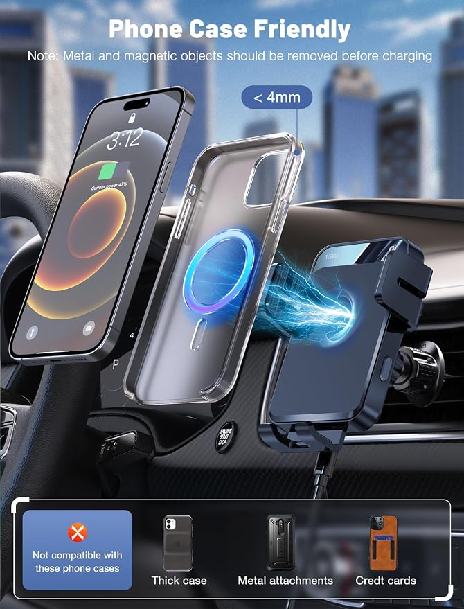 Wireless Car Charger Auto-Clamping Air Vent Car Mount 15W Fast Charging | Car Phone Holder Compatible for iPhone 17/16/15/14/13/13 Pro/12 Pro Max/12 pro/12/11/10, Samsung Galaxy Series - Image 4