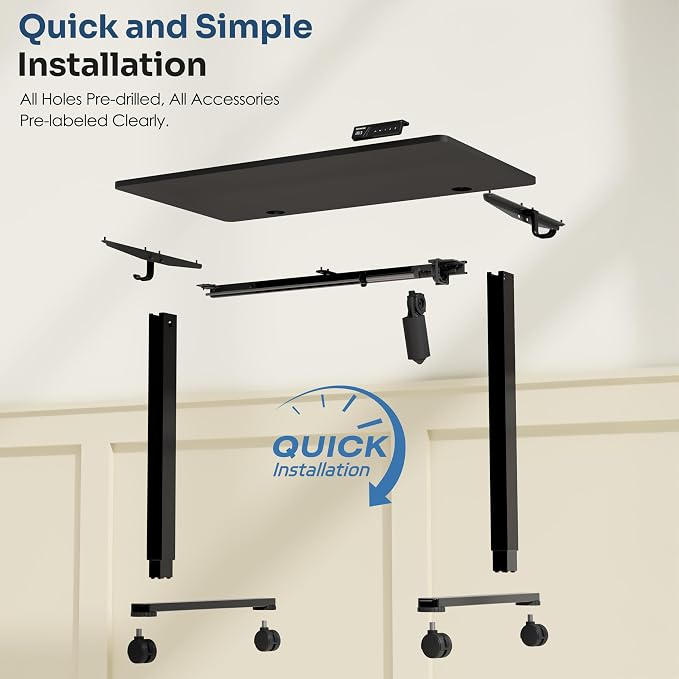 Monomi 35" x 24" Small Electric Standing Desk,Whole Piece Desktop,Black | Height Adjustable Desk with Memory Controller and wheels, Sit Stand Computer Workstation for Home Office,Space Saving - Image 8