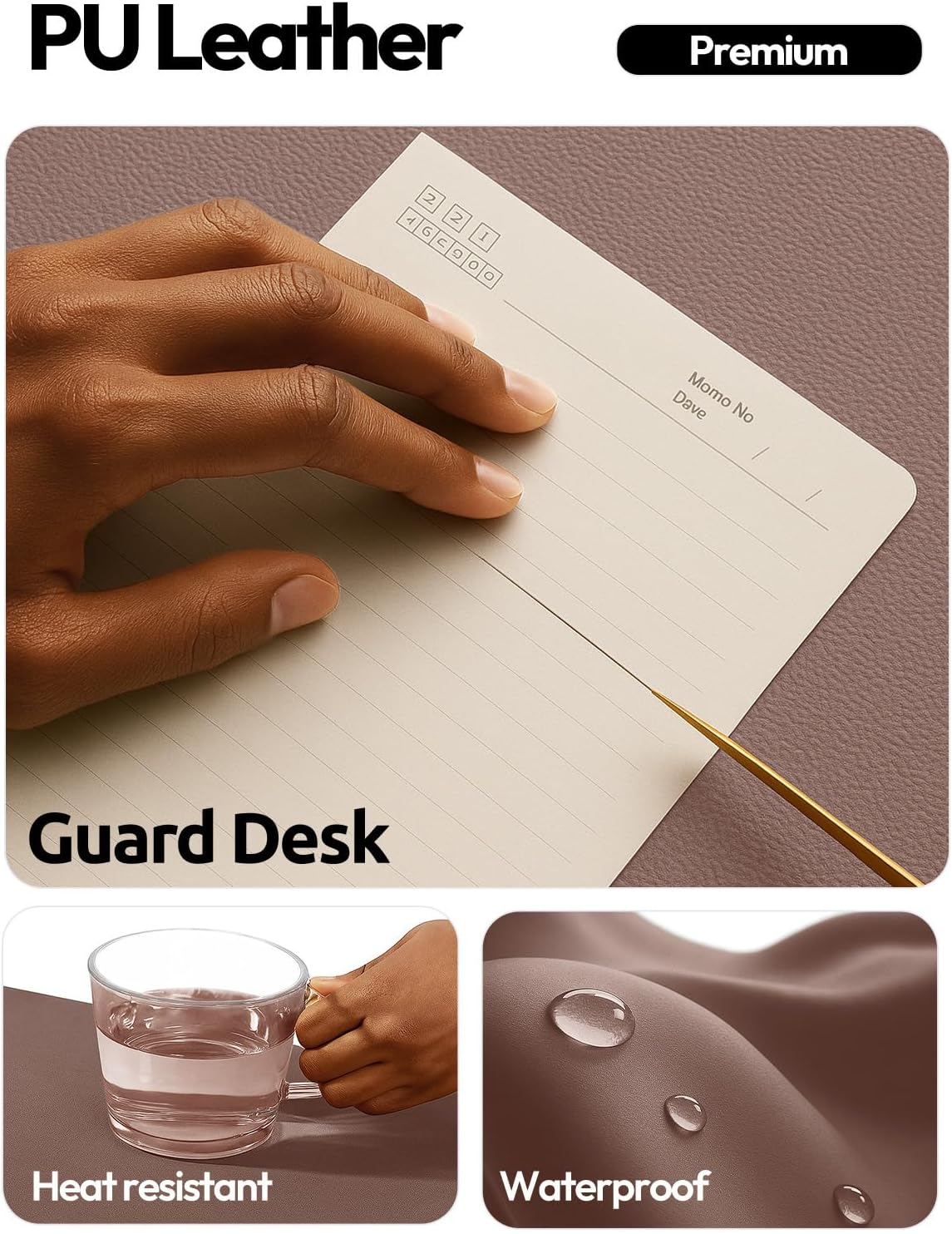 YSAGi Leather Desk Pad Protector, Office Desk Mat, Large Mouse Pad, Non-Slip PU Leather Desk Blotter, Laptop Desk Pad, Waterproof Desk Writing Pad for Office and Home (Chocolate,55" x 24") - Image 5