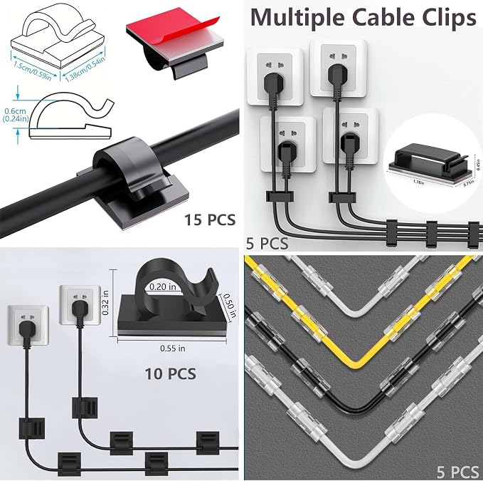 328Pcs Cable Management Kit, 8 Magnetic Cable Holder 69 Cable Clips | 4 Cable Sleeve Split,22Reusable Cable Strap,200 Nylon Cable Zip Ties ,25 Mounts TV Office,Nontoxic,Extra Strong Durable - Image 5