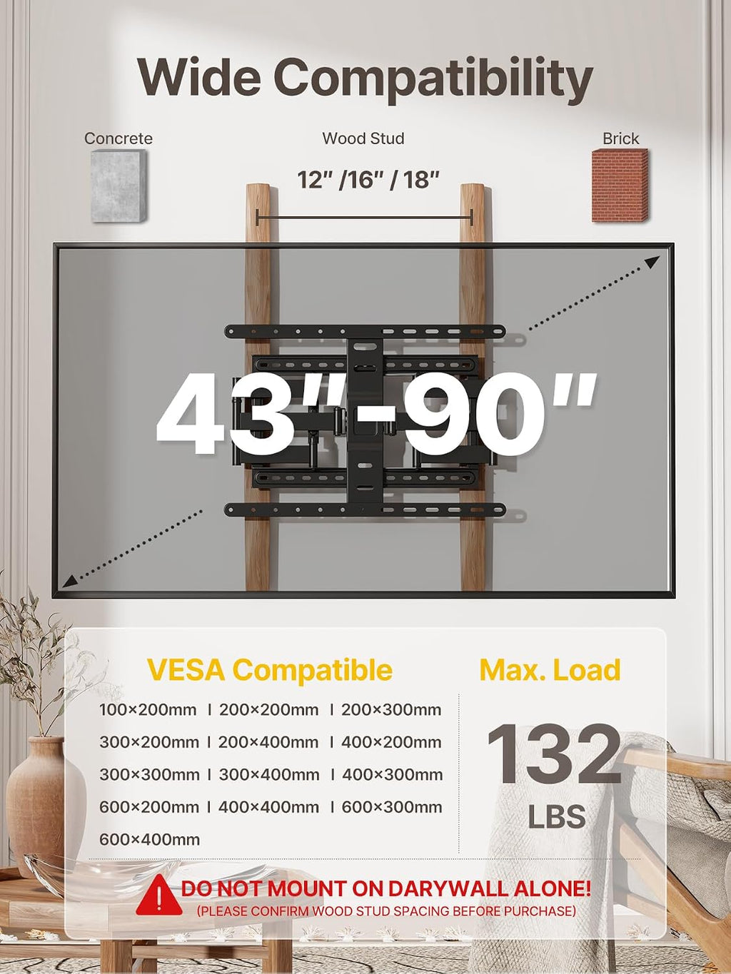 monTEK 1.1-Inch Ultra Slim Full Motion TV Wall Mount for 43-90 Inch TVs - Image 2