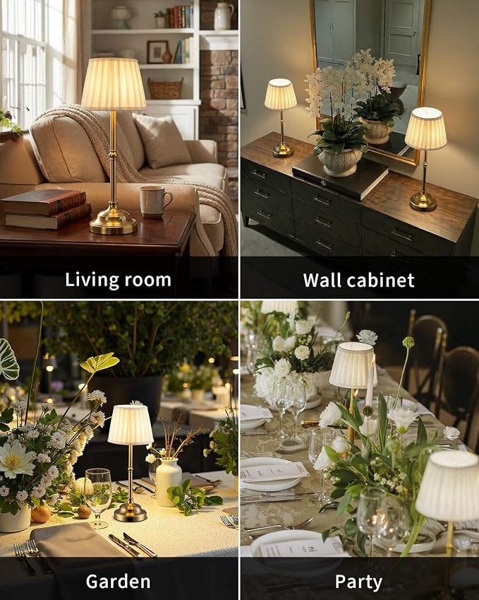 KDG Gold Cordless Portable LED Table Lamp, Beige Fabric Shade Desk Lamp | 4000mAh Rechargeable Battery Powered Lighting, Dimmable Light for Dining Room, Bedroom, Bedside, Night Light, Balcony - Image 6
