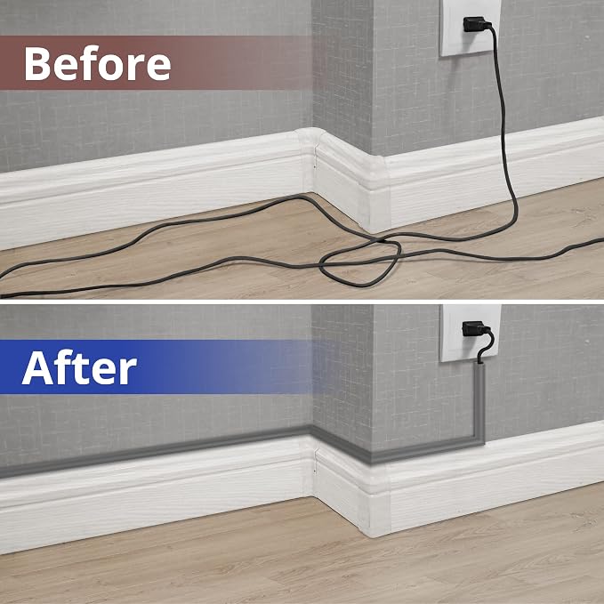 ZhiYo 136in Corner Cable Hider for 1 Cord, Hide Wires on Wall Corner, Grey | Self-Adhesive Cable Concealer, 8 Pack (17" Each), Quarter Round Cable Management Raceway for Baseboards & Ceiling Corners - Image 4