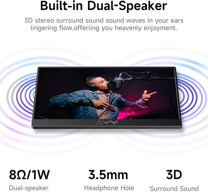 AYY Portable Monitor for Laptop 15 Inch, FHD 1080P USB-C HDMI Travel Monitor External for Computer, Second Display HDR IPS Gaming Monitor Extender for PC MAC Phone PS4/5 Xbox Switch, Built-in Speakers - Image 6