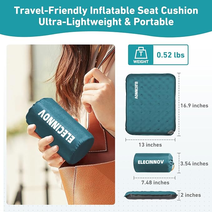 Inflatable Seat Cushion, 2 Pack Self Inflating Memory Foam Portable Stadium Seat Cushions for Bleachers Lightweight Camping Comfort Airplane Cushion for Long Flights Outdoor Events (2 Pack Blue) | Airplane Bleacher Seat Cushion Comfortable & Portable B... - Image 2