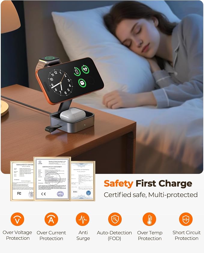 3 in 1 Wireless Charging Station for Apple Multiple Device, MagSafe Charger | Foldable Travel Compact, Charger Stand with 20W PD Adapter for iPhone 17/16/15/14/13, Apple Watch, AirPods Pro/4 - Space Grey - Image 7