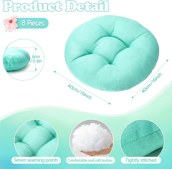 Fumete 8 Pcs Round Floor Cushions for Classroom Kids,Mint Green | 16 Inch Diameter, Students Flexible Seating Pillows, Home Daycare School Reading Yoga Meditation, Soft Cushioned - Image 3