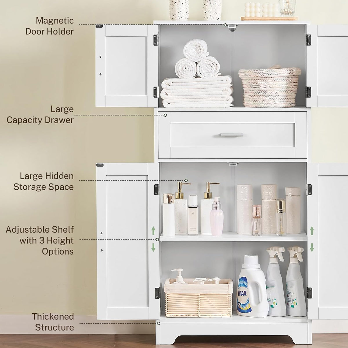 Bathroom Storage Cabinet with Adjustable Shelf & Large Drawer - Image 4