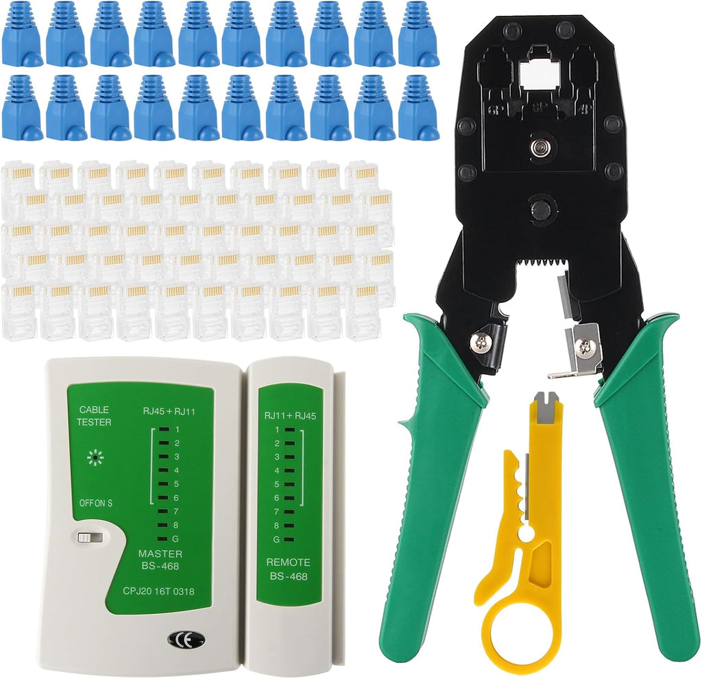 RJ45 Cable Plier and Crimp Tool Kit Pass Through Ethernet Crimper for 8P8C 6P4C 4P4C 4P2C Connectors Crimper Pliers with Cable Tester Etrhernet Crimper Tool for Network and Telephone Cables by DORHEA