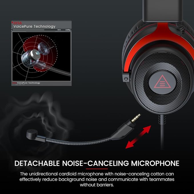 EKSA E900 Gaming Headset with Microphone - PC Headset with Detachable Noise Canceling Mic, 3D Surround Sound, Wired Headphone for PS4, PS5, Xbox, Computer, Laptop, Switch, Handheld (3.5MM Jack) - Image 4