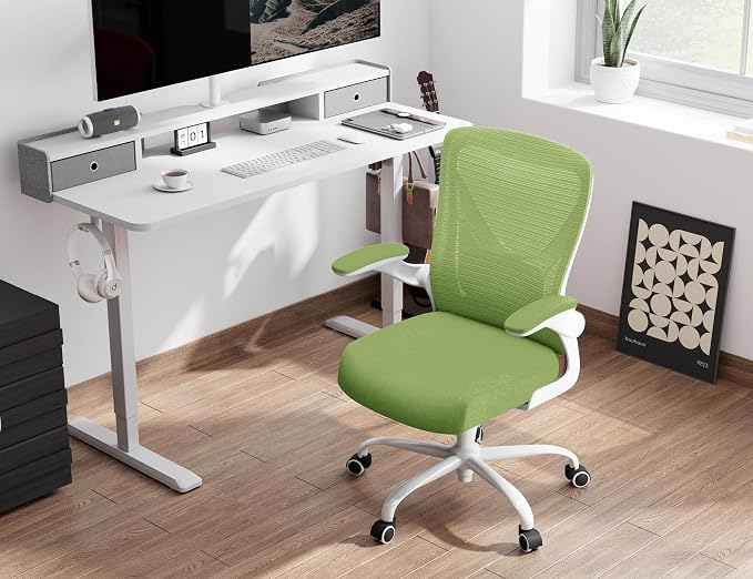 Office Chair: Mesh Ergonomic Desk Chair with 3D Lumbar & Swivel | 330LBS Computer Chair-Executive Task Work Chairs with Flip-up Arms Home Office Desk Chairs Gaming Chair for Long Hours(Green) - Image 8