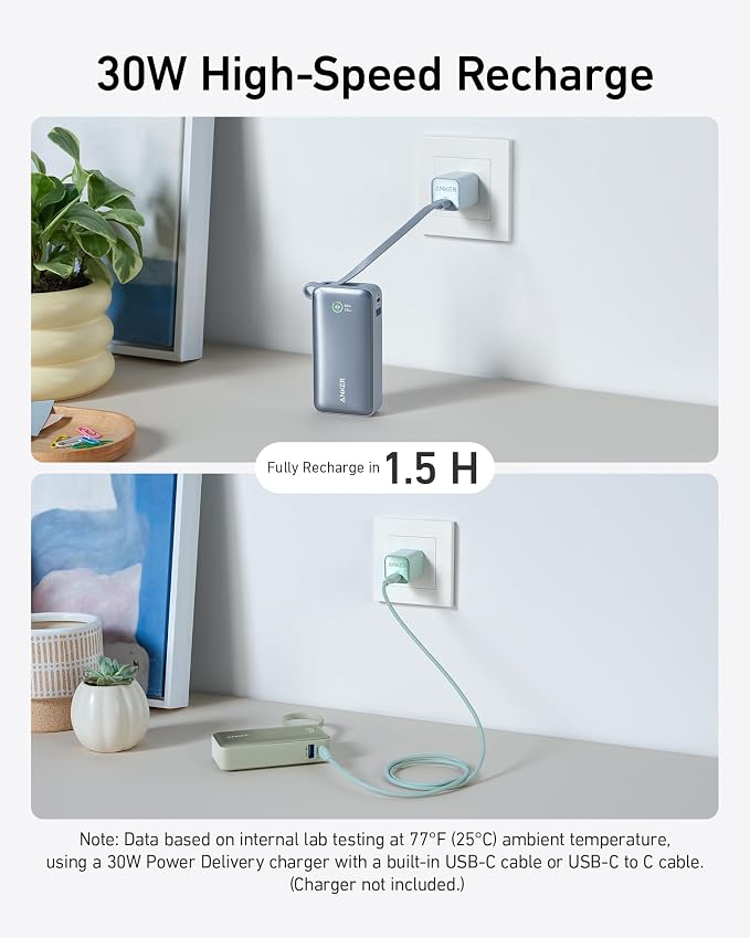 Anker Nano Power Bank,10,000mAh 30W Portable Charger,Built-in USB-C Cable | 30W Recharging and Output, USB-C and USB-A Ports, for iPhone 17 / 16 / 15 Series, MacBook, Galaxy, AirPods, and More - Image 5