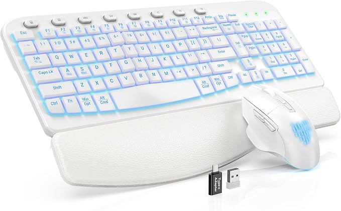 Wireless Keyboard and Mouse Combo, Ergonomic Wave with Wrist Rest by SABLUTE