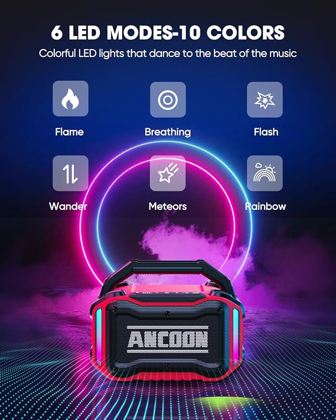 ANCOON Speakers Bluetooth Wireless: 80W(Peak) Loud Speaker with Bass, 20H Playtime, IPX6 Waterproof, Large Jobsite Speakers for Work, Outdoor, Workshop, Garage, Portable Speaker with TWS (Red) - Image 6