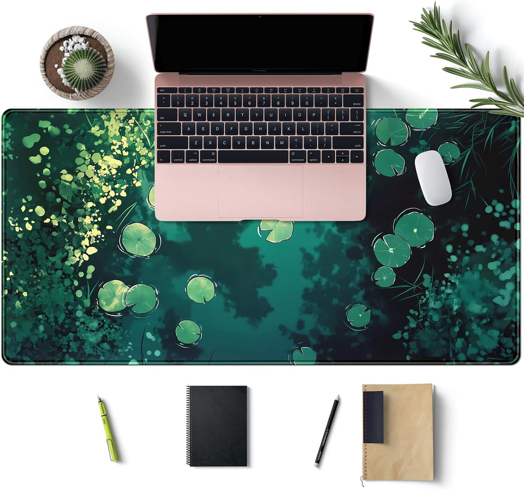 Lily Desk Mat Green Mouse Pad Large Cute Pond Desk Pad Gaming Mousepad XXL 31.5''X15.7'' Plant Aesthetic Extended Big Keyboard Mouse Mat Kawaii Gift for Office Decor - Image 3