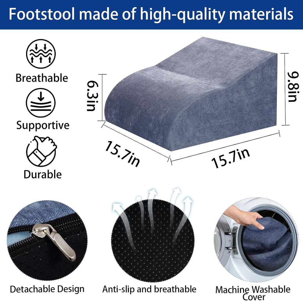 Foot Rest for Under Desk at Work, Ergonomic Under Desk Footrest with Washable Cover for Office, Home & Gaming Leg Elevation Pillow Blue - Image 2