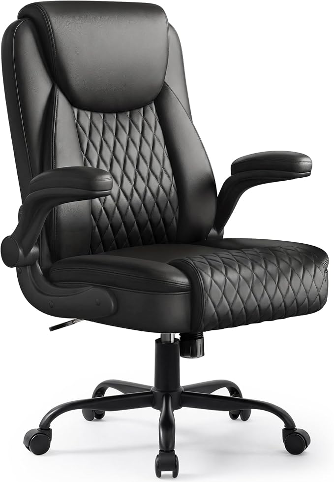 GTPOFFICE Executive Office Chair with Comfortable Lumbar Support, Ergonomic Gaming Chair with Flip-up Armrests & Zoned Pressure-Relief Cushion, Comfy PU Leather Desk Chair, Light Black by GTPOFFICE