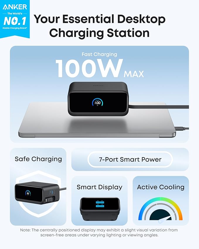 Anker Nano Charging Station, 100W 7-in-1 Power Strip, Retractable Charger | 2.3ft InstaCord Cable, Gaming Desk Accessories for Multiple Devices, 3 AC, 3 USB C, 1 USB A, MacBook Charger, Home Office - Image 2