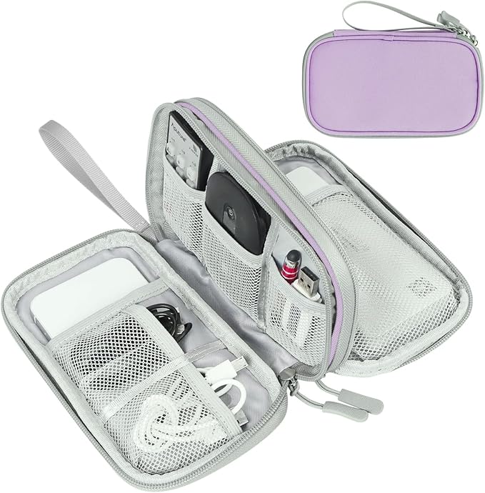 FYY Electronic Organizer, Travel Tech Pouch Bag, Medium, Light Purple | Wrist Strap, Waterproof, Double Layers Portable Electronics Travel Carrying Case for Cord, Charger, Daily Business Trips Use by FYY