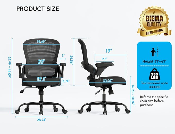 TRALT Office Chair - Ergonomic Office Chair with Back Support for Adults | Home Office Desk Chair with Lumbar Support - Ergonomic Mesh Chairs 330 lb Wide Seat for Work, Study, Office, Gaming(Black) - Image 2