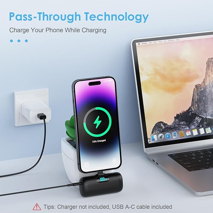 [2 Pack] Small Portable Charger for iPhone,Upgraded 5000mAh PD Fast Charging Power Bank, LCD Display Cute Mini Battery Pack Compatible with iPhone 14/14 Pro Max/13/13 Pro/12 Pro/11/XR/X/8,Black+Purple - Image 7