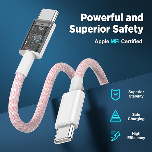 USB C to USB C Cable 6FT+10FT 2Pack 60W iPhone 17 16 15 Charger Cord Long Type C to C Cable Fast Charging for Apple iPhone 17 16 15/Pro/Pro Max/Plus/iPad Pro Air/MacBook/Air/Mini/Samsung Galaxy-Pink - Image 4