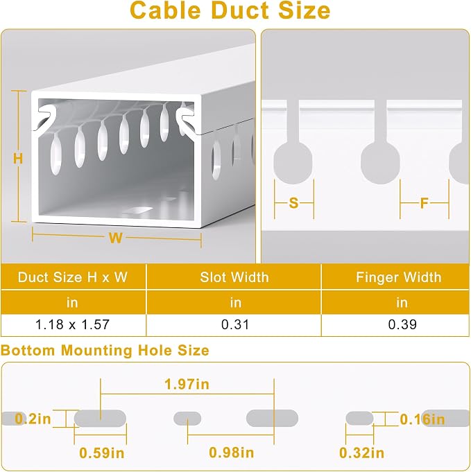 1.2" H x 1.6" W Cable Management Raceway, 132in Under Desk Channel, White | Slotted Wire Duct, 8Pack, 16.5in Each, Heavy-Duty PVC Cable Management for Server Racks, Network Cables & Electrical Cabinets - Image 2