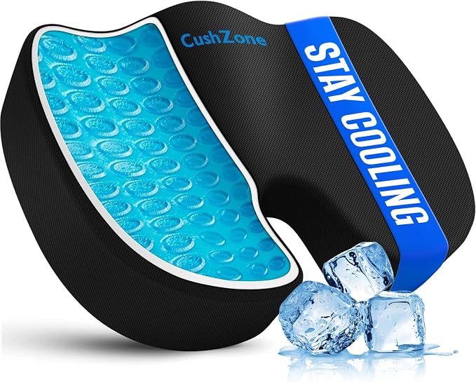 Gel Seat Cushion, Enhanced Memory Foam Cushion for Tailbone Pain, Black | Cooling Gel for Office Chair, U-shaped Design Chair Cushion for Gaming, Car, Wheelchair, Non-Slip Base, Washable Cover by CushZone