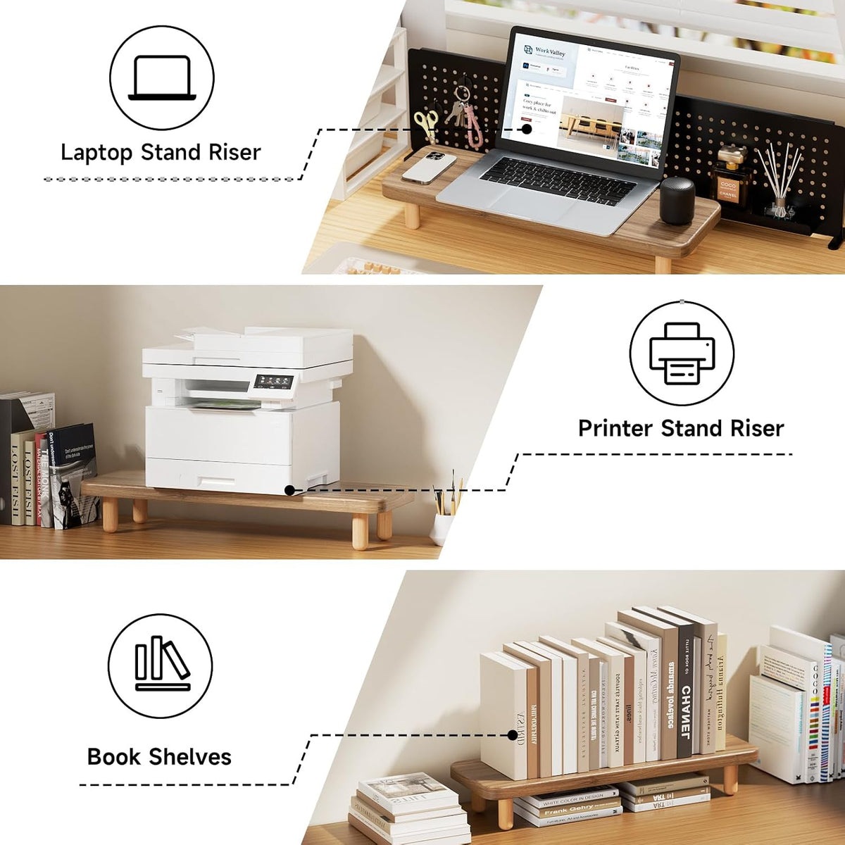 Monitor Stand Riser, 24 Inch Wood Desk Organizer with Monitor Stand & Storage Computer Monitor and Laptop Riser Multifunctional Laptop Stand Desk Organizer for Office Home Screen/Laptop/PC -Light Walnut - Image 6