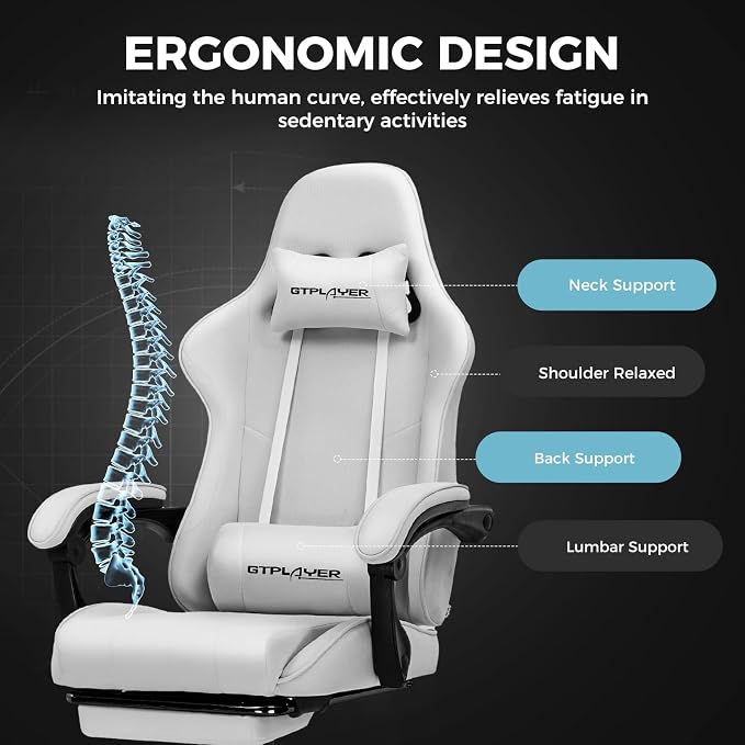 GTPLAYER Gaming Chair, Computer Chair with Footrest and Lumbar Support, Height Adjustable Game Chair with 360°-Swivel Seat and Headrest and for Office or Gaming (All Light Gray-Fabric) - Image 6