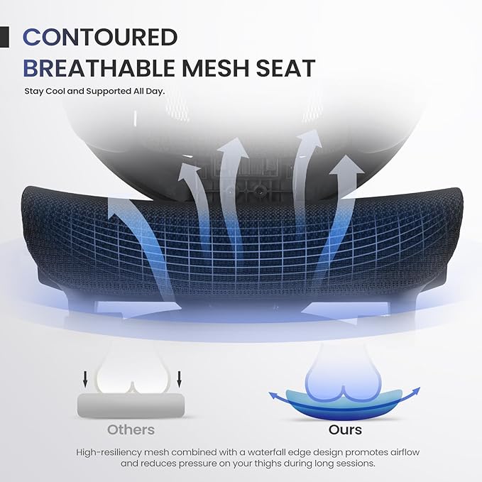 MALOL Ergonomic Mesh Office Chair with Footrest, Executive High Back Computer Desk Chair with 3D Adjustable Headrest & 5-Level Lumbar Support, Tilt Lock, 3D Arms, 300LBS, Z-Black - Image 5
